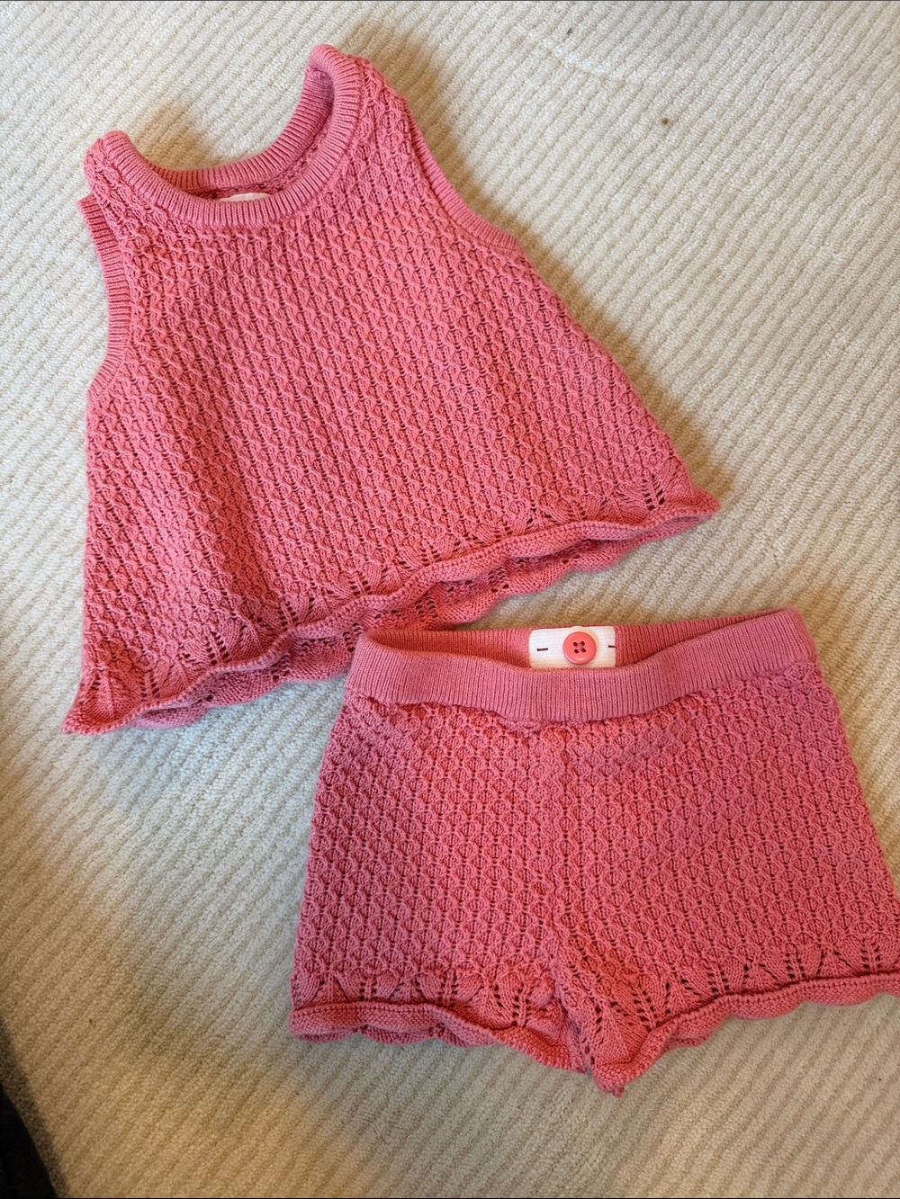 Kids Pink Knit Tank & Shorts Matching Set